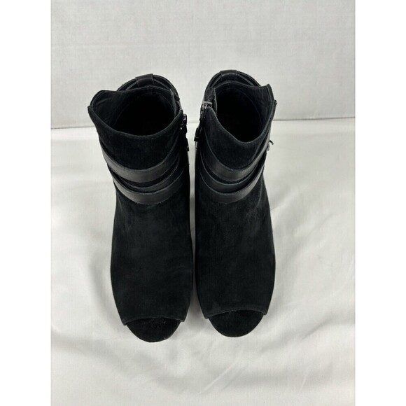 Earthies Santo Peeptoe Booties Boots Black Suede 8.5 B Ankle Zip Arch Support - Picture 3 of 12